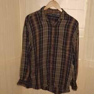 Chereskin Mens Brown Black Plaid Rayon Button Down Large